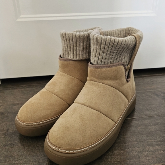 New Zara Tan Winter Booties with Knit Collar Sz 10 - Picture 5 of 9